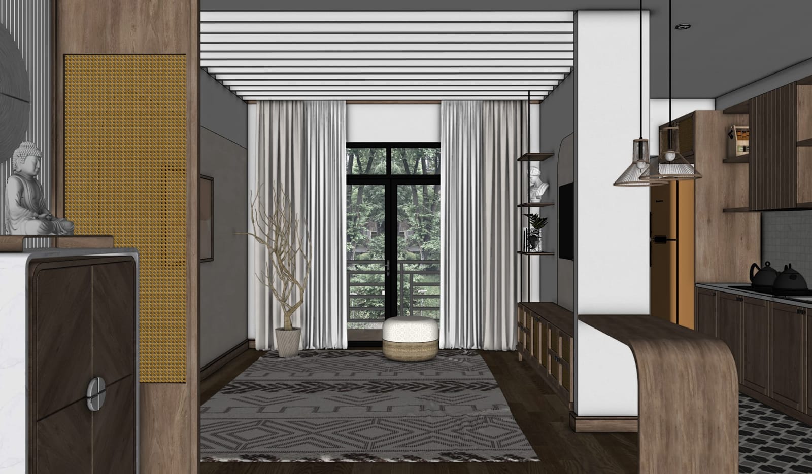 Interior scene demonstrating text-to-3D asset generation