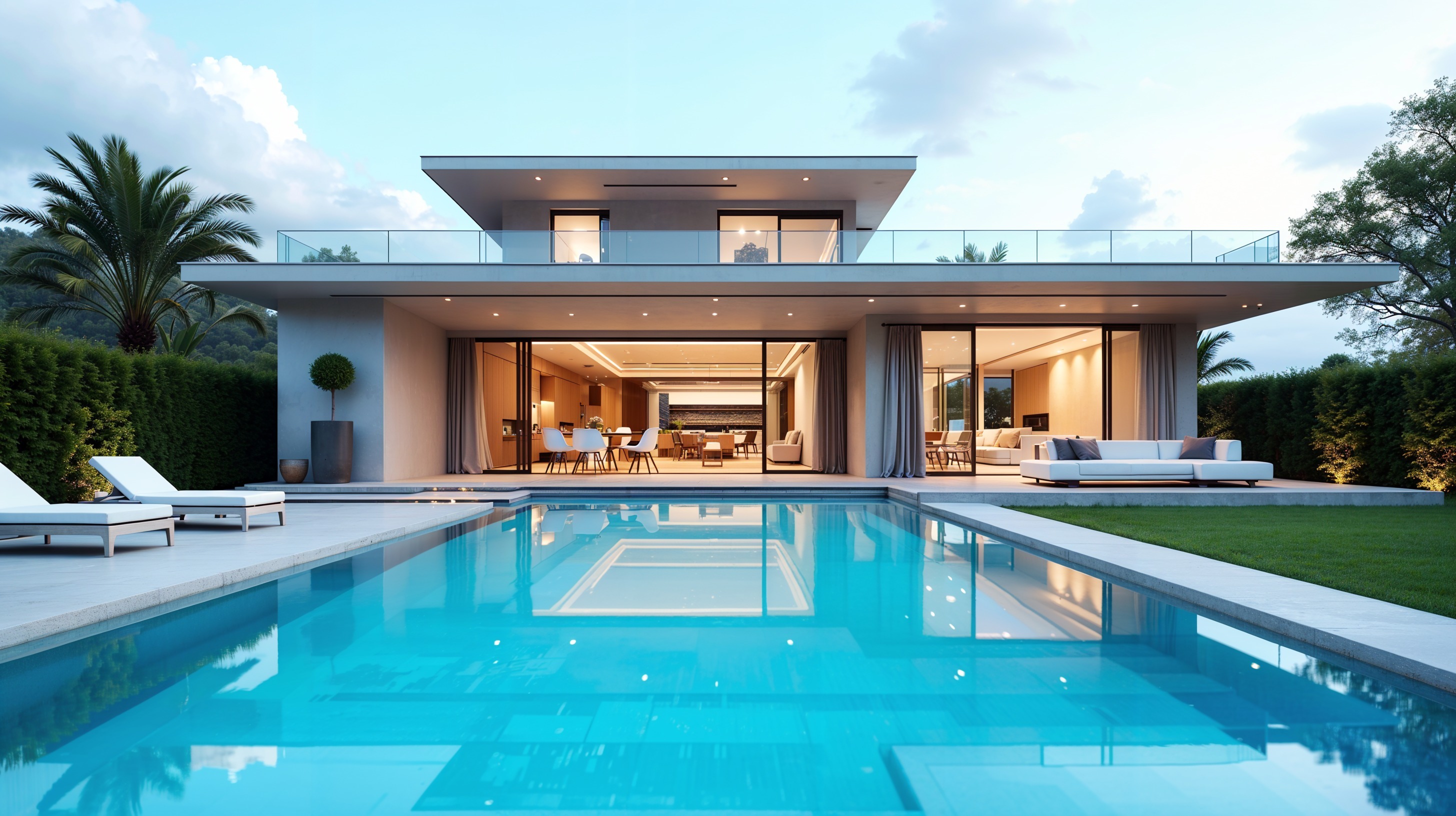 Contemporary villa with a swimming pool and tropical landscaping